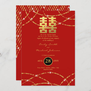 Chinesische Hochzeit Gold Lights Doppeltes Glück Einladung
