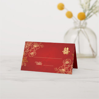 Chinesische Hochzeit im Florallinien-Design Platzkarte