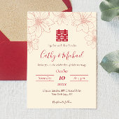 Chinesische Hochzeit in beige und roter Farbe Einladung