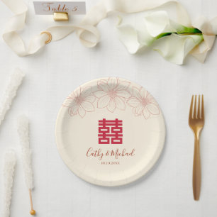 Chinesische Hochzeit in beige und roter Farbe Pappteller