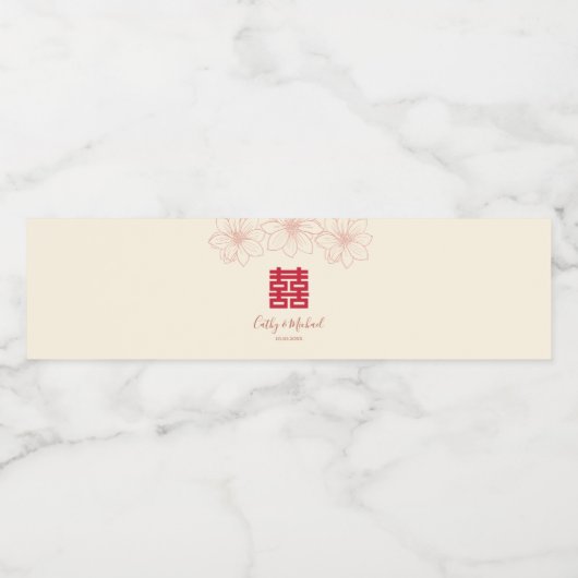 Chinesische Hochzeit in beige und roter Farbe Wasserflaschenetikett (Einzelnes Label)