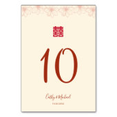 Chinesische Hochzeit in Boho (Rotbeige) Tischnummer (Vorderseite)