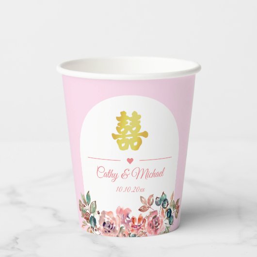 Chinesische Hochzeit in Rosa Pappbecher (Rückseite)