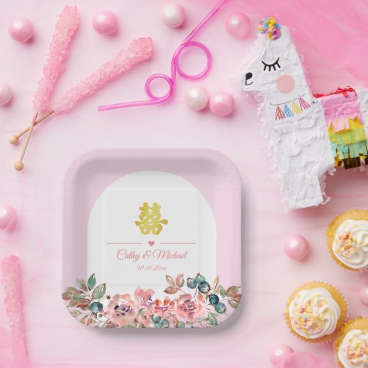 Chinesische Hochzeit in Rosa Pappteller (Party)