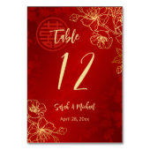 Chinesische Hochzeit mit Blumengold Tischnummer (Rückseite)