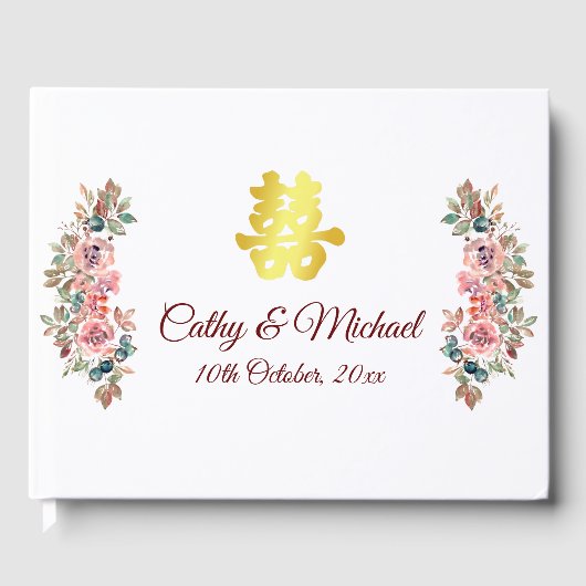 Chinesische Hochzeit mit doppeltem Glück blühend Gästebuch (Vorderseite)