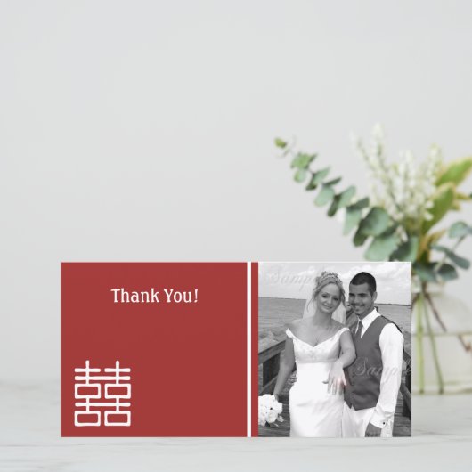 Chinesische Hochzeit mit doppeltem Glück Dankeskarte (Stehend Vorderseite)
