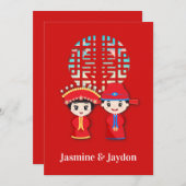 Chinesische Hochzeit mit doppeltem Glück Einladung (Vorne/Hinten)