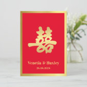 Chinesische Hochzeit mit doppeltem Glück Einladung (Stehend Vorderseite)