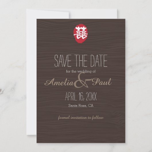 Chinesische Hochzeit mit doppeltem Glück - Save th The Date (Vorderseite)