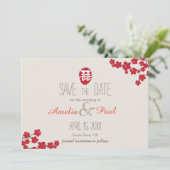 Chinesische Hochzeit mit doppeltem Glück - Save th The Date (Stehend Vorderseite)