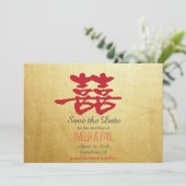 Chinesische Hochzeit mit doppeltem Glück - Save th The Date (Stehend Vorderseite)