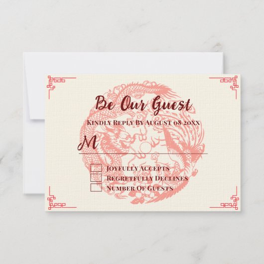 Chinesische Hochzeit mit Dragon und Phoenix RSVP Karte (Rückseite)