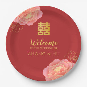 Chinesische Hochzeit mit edlem Gold Peony Pappteller