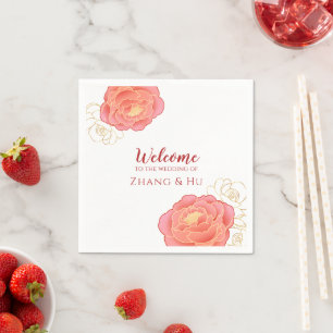 Chinesische Hochzeit mit edlem Gold Peony Serviette