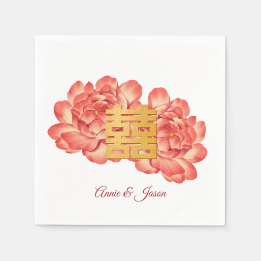 Chinesische Hochzeit mit edlem Gold Peony Serviette (Vorderseite)