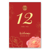 Chinesische Hochzeit mit edlem Gold Peony Tischnummer (Vorderseite)