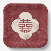 Chinesische Hochzeit mit floralem doppeltem Glück Pappteller (Vorderseite)