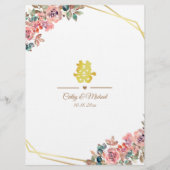 Chinesische Hochzeit mit geometrischem Blumenkranz Menükarte (Rückseite)