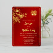 Chinesische Hochzeit mit Gold Cherry Blossom Folieneinladung (Stehend vorne)