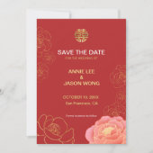 Chinesische Hochzeit mit Gold-Pony speichern das D Save The Date (Vorderseite)