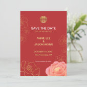 Chinesische Hochzeit mit Gold-Pony speichern das D Save The Date (Stehend Vorderseite)