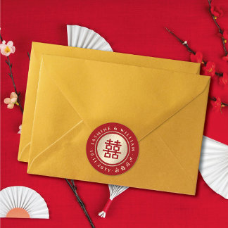 Chinesische Hochzeit mit Gold/Red Circle Runder Aufkleber