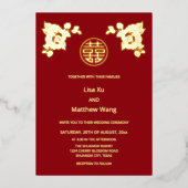 Chinesische Hochzeit mit Gold-Rose Folieneinladung (Vorderseite)