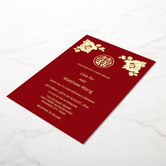 Chinesische Hochzeit mit Gold-Rose Folieneinladung (Gedreht)