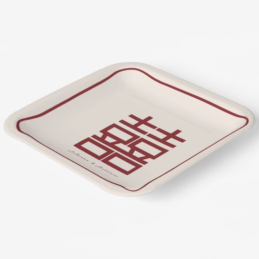 Chinesische Hochzeit mit modernem Red Double Happy Pappteller (Gewinkelt)