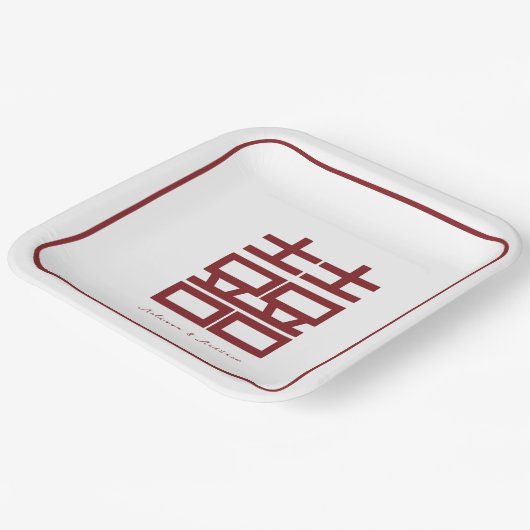 Chinesische Hochzeit mit modernem Red Double Happy Pappteller (Gewinkelt)
