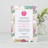 Chinesische Hochzeit mit orientalischer Flora Einladung (Stehend Vorderseite)