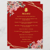 Chinesische Hochzeit mit rotem goldenem geometrisc Menükarte (Vorne/Hinten)