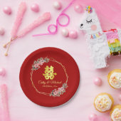 Chinesische Hochzeit mit rotem goldenem geometrisc Pappteller (Party)