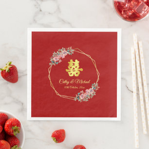 Chinesische Hochzeit mit rotem goldenem geometrisc Serviette