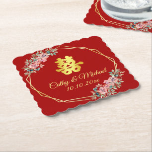 Chinesische Hochzeit mit rotem goldenem geometrisc Untersetzer