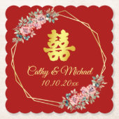 Chinesische Hochzeit mit rotem goldenem geometrisc Untersetzer (Vorderseite)