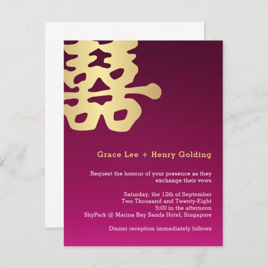 Chinesische Hochzeit mit zeitgenössischem doppelte Einladung (Vorne/Hinten)
