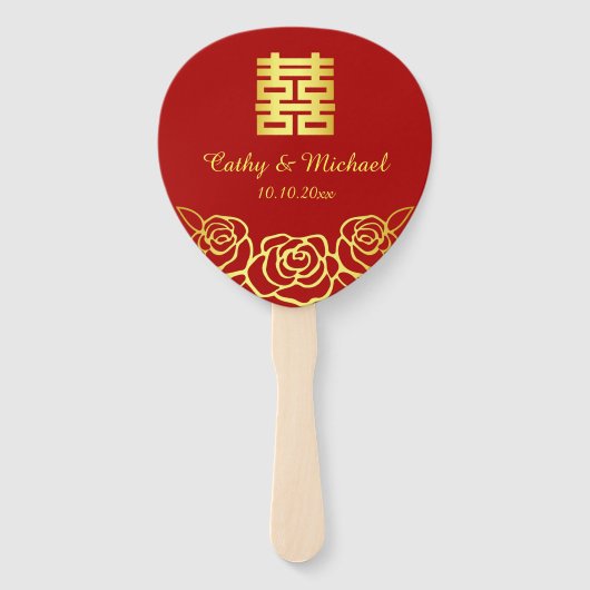 Chinesische Hochzeit Rose Papercut rot und gold Fächer (Vorderseite)