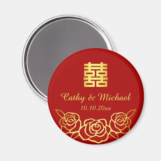 Chinesische Hochzeit Rose Papercut rot und gold Magnet (Vorderseite/Rückseite)