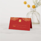 Chinesische Hochzeit Rose Papercut rot und gold Platzkarte (Vorderseite)