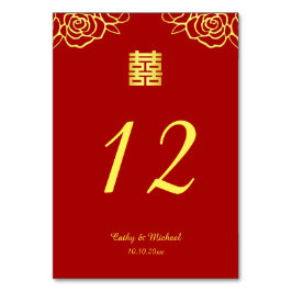 Chinesische Hochzeit Rose Papercut rot und gold Tischnummer