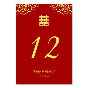 Chinesische Hochzeit Rose Papercut rot und gold Tischnummer