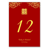 Chinesische Hochzeit Rose Papercut rot und gold Tischnummer (Vorderseite)
