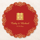Chinesische Hochzeit Rose Papercut rot und gold Untersetzer (Vorderseite)