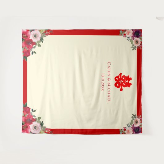 Chinesische Hochzeit Rotblütentee vor Hintergrund Wandteppich (Vorderseite (Horizontal))