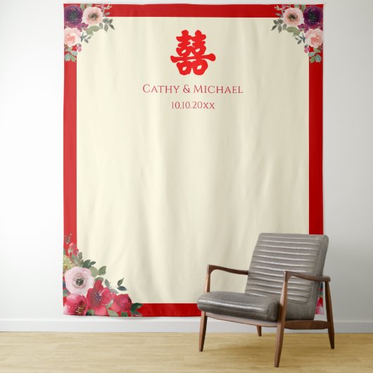 Chinesische Hochzeit Rotblütentee vor Hintergrund Wandteppich (Beispiel)