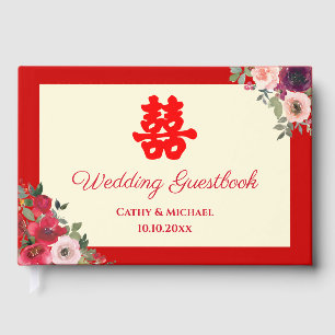 Chinesische Hochzeit roter Garten Blumen Doppelglü Gästebuch