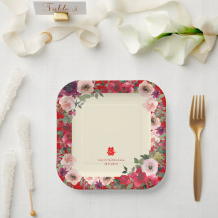 Chinesische Hochzeit roter Garten Blumen Doppelglü Pappteller