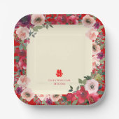 Chinesische Hochzeit roter Garten Blumen Doppelglü Pappteller (Vorderseite)